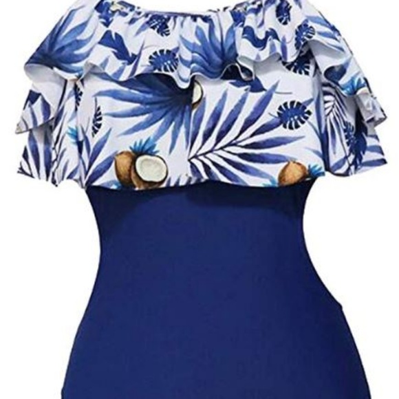 Women Halter Neck One Piece Swimsuit Coconut Print - Picture 4 of 4